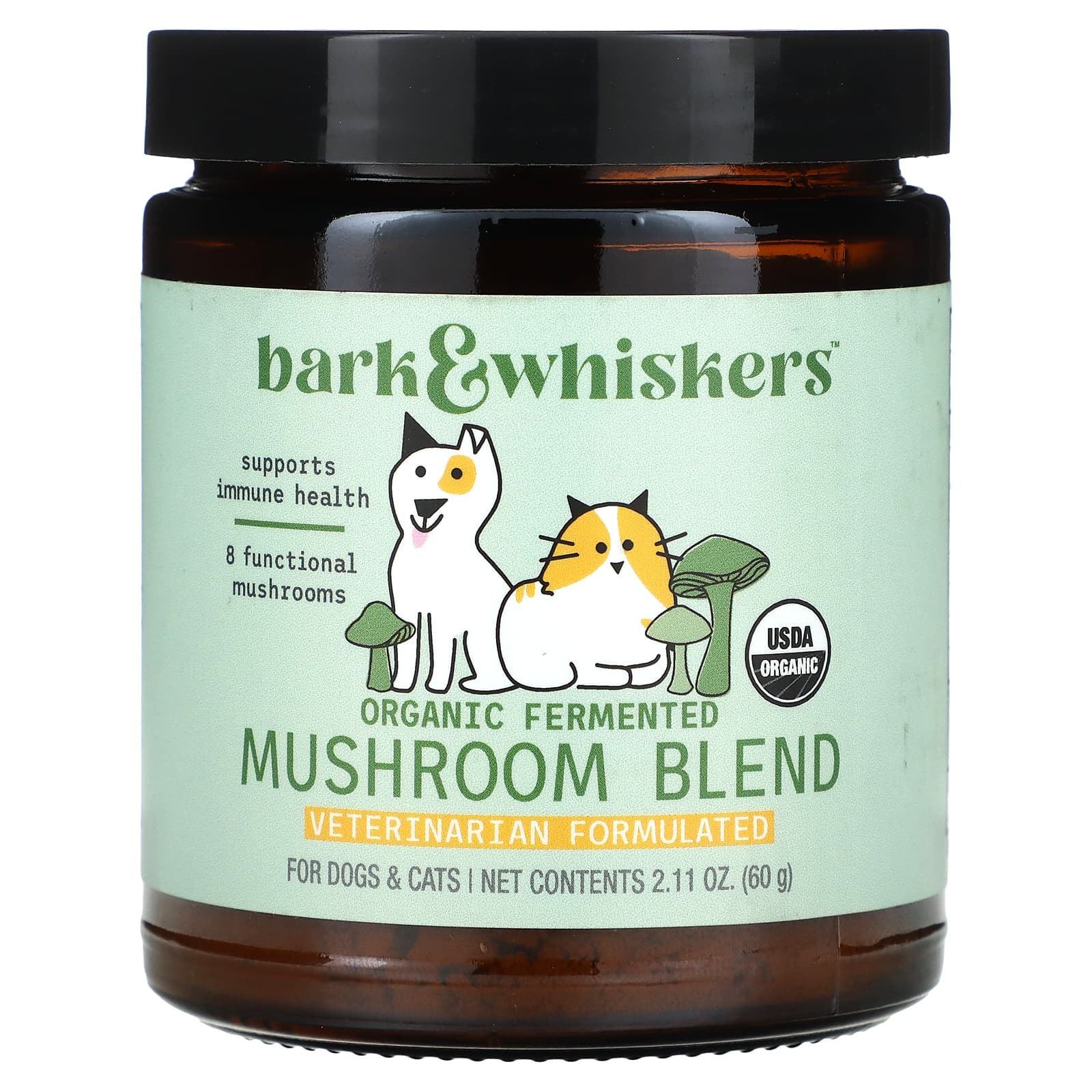 Dr. Mercola Bark & Whiskers, органическая ферментированная грибная смесь для собак и кошек, 2,11 унции (60 г)